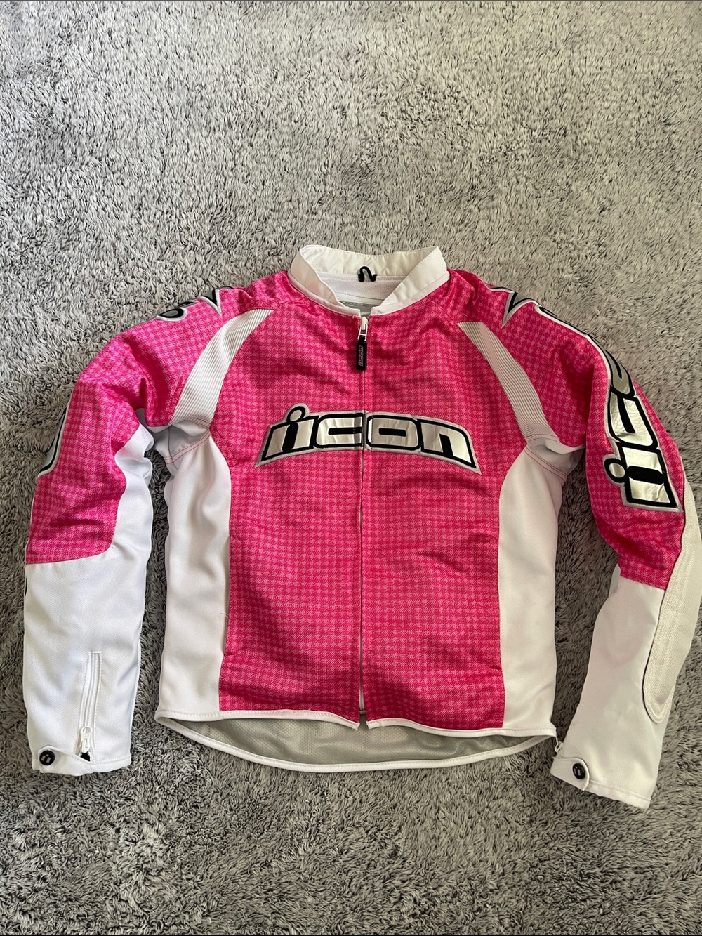 ICON Pink and White Bomber Motorcycle Jacket - Picture 3 of 4